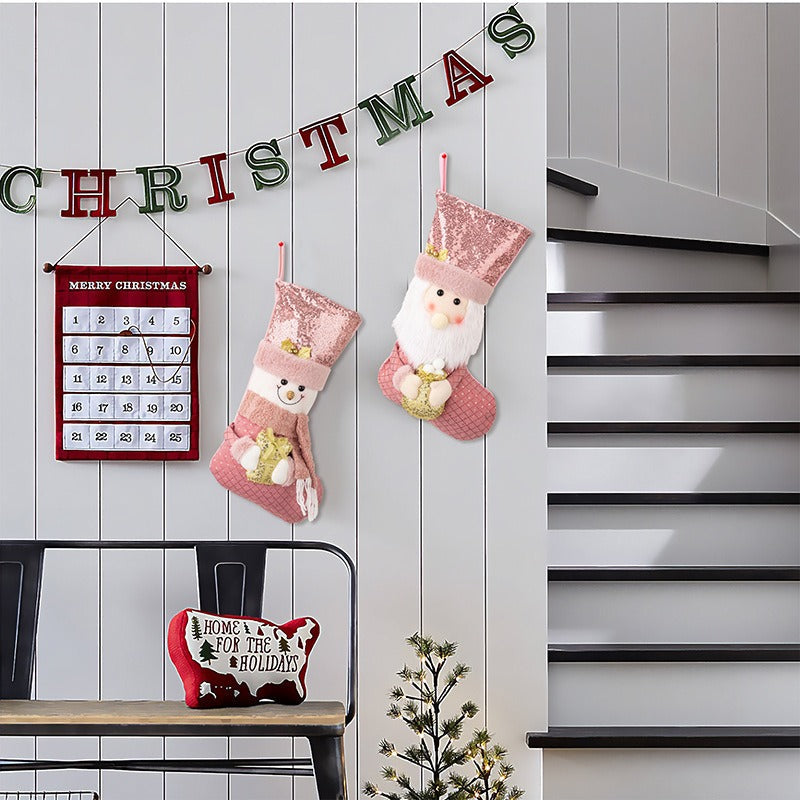 Pink Sequin Christmas Stockings for Festive Mantels