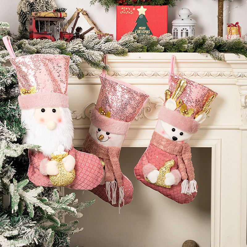 Pink Sequin Christmas Stockings for Festive Mantels