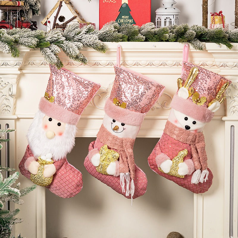 Pink Sequin Christmas Stockings for Festive Mantels