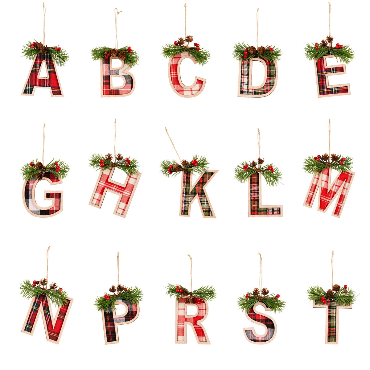 Plaid Letter Christmas Ornament - Rustic Wood Tree Decor