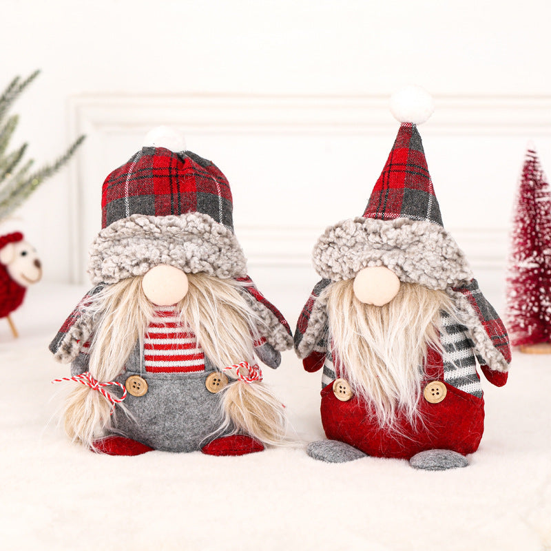 Christmas Elf Decor with Cozy Plaid Hood for Mantels