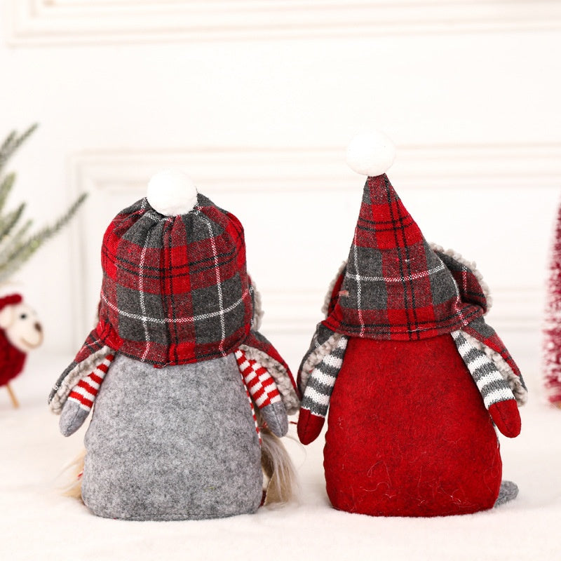 Christmas Elf Decor with Cozy Plaid Hood for Mantels
