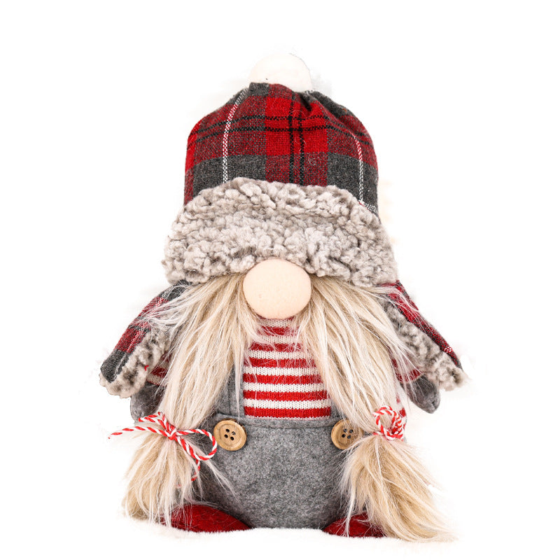 Christmas Elf Decor with Cozy Plaid Hood for Mantels