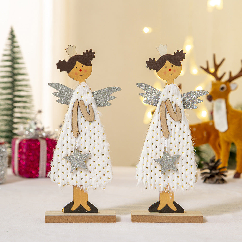 Christmas Angel Ornament with Sparkling Wooden Base