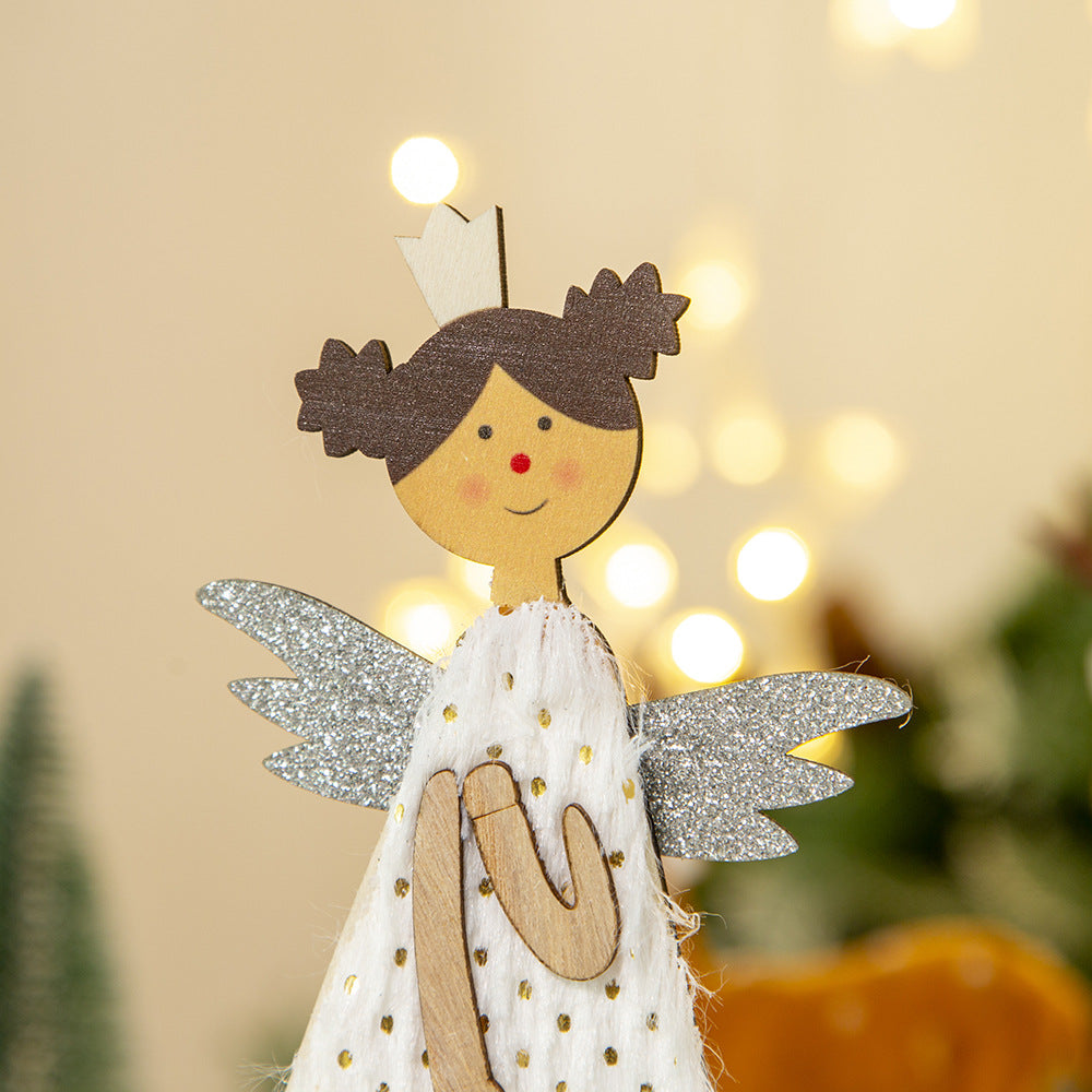 Christmas Angel Ornament with Sparkling Wooden Base