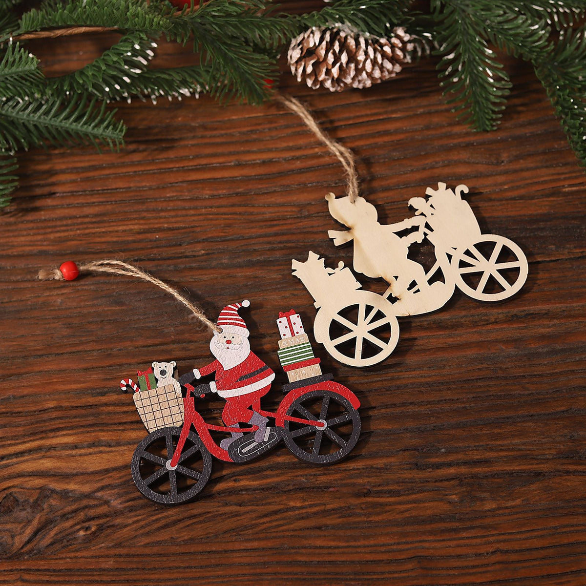 Wooden Christmas Bicycle Ornament for Rustic Cheer