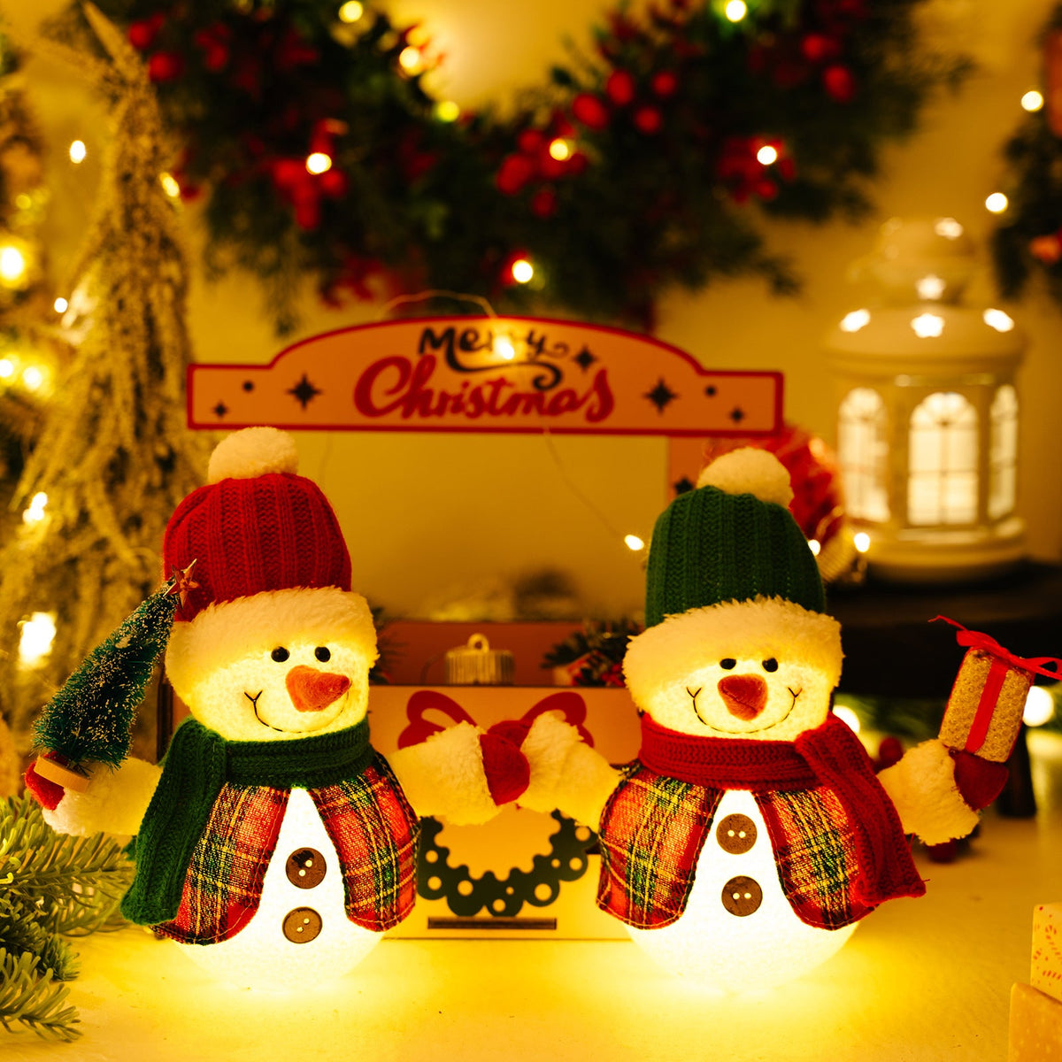 LED Snowman Figurine Set for a Warm Christmas Glow