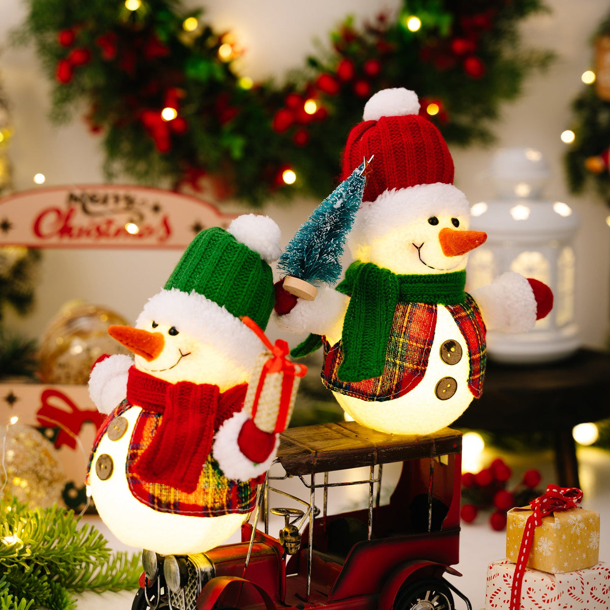 LED Snowman Figurine Set for a Warm Christmas Glow