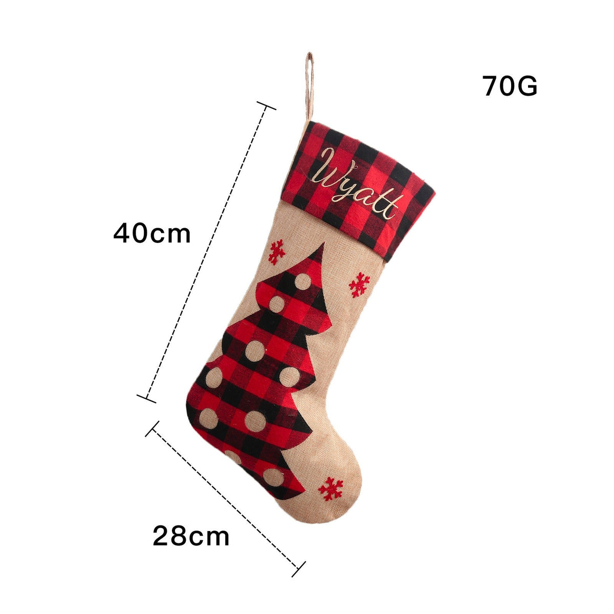 Large Christmas Stocking With Rustic Embroidered Design