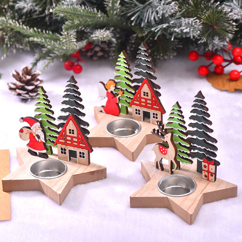 Christmas Wooden Candle Holder for Cozy Table Decor