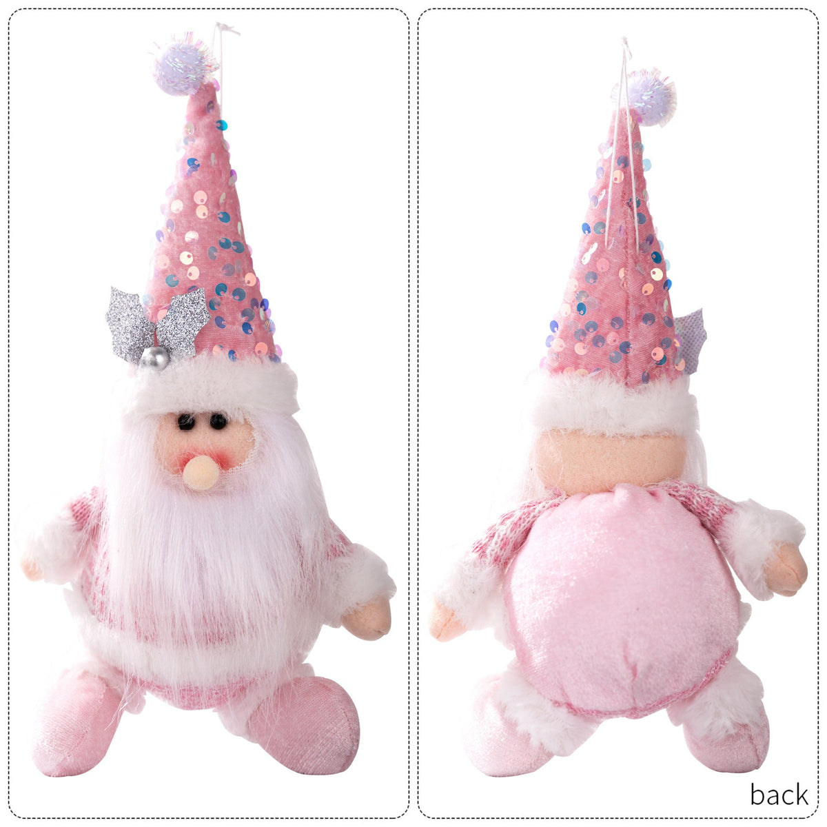 Pink Plush Christmas Ornaments Set of 3, Glitter Decor