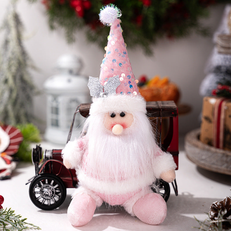 Pink Plush Christmas Ornaments Set of 3, Glitter Decor