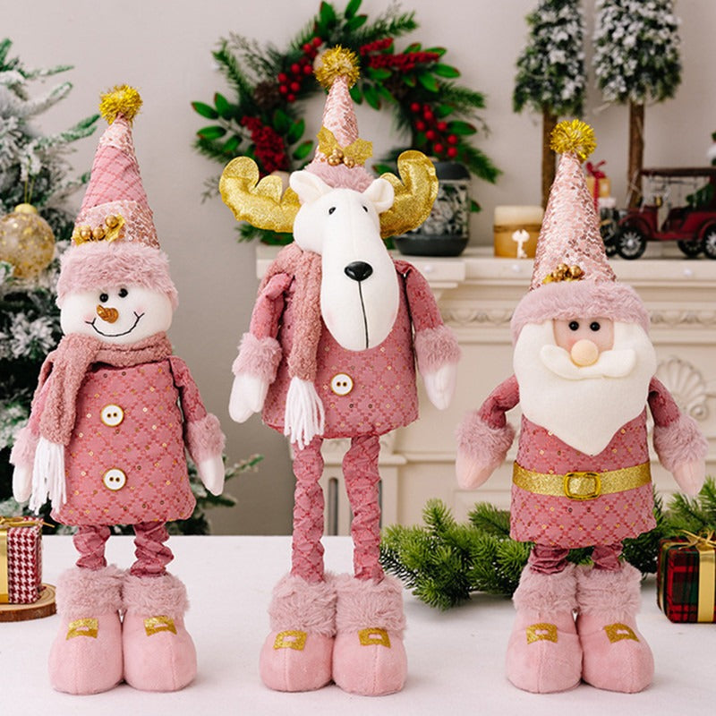 Pink Christmas Decoration Set – 3 Plush Holiday Dolls