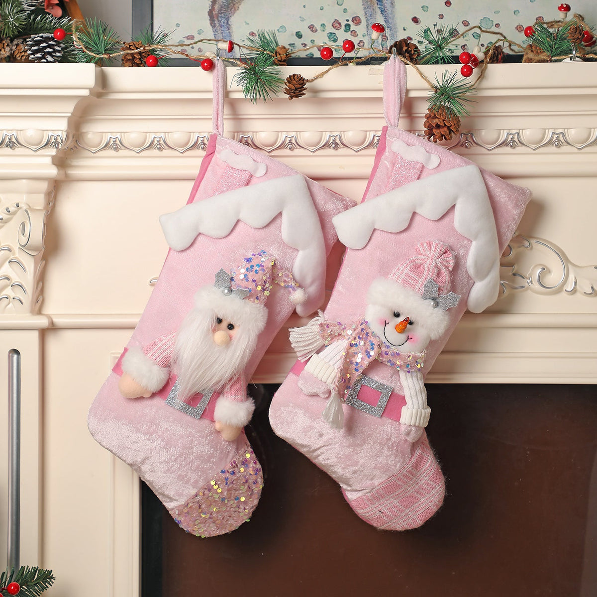 Pink Christmas Stocking With Sparkling Sequin Trim