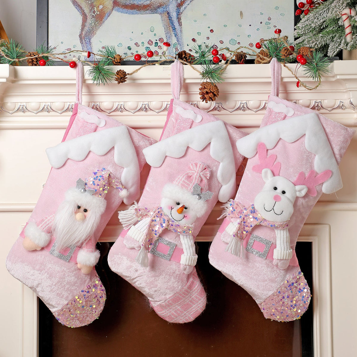 Pink Christmas Stocking With Sparkling Sequin Trim