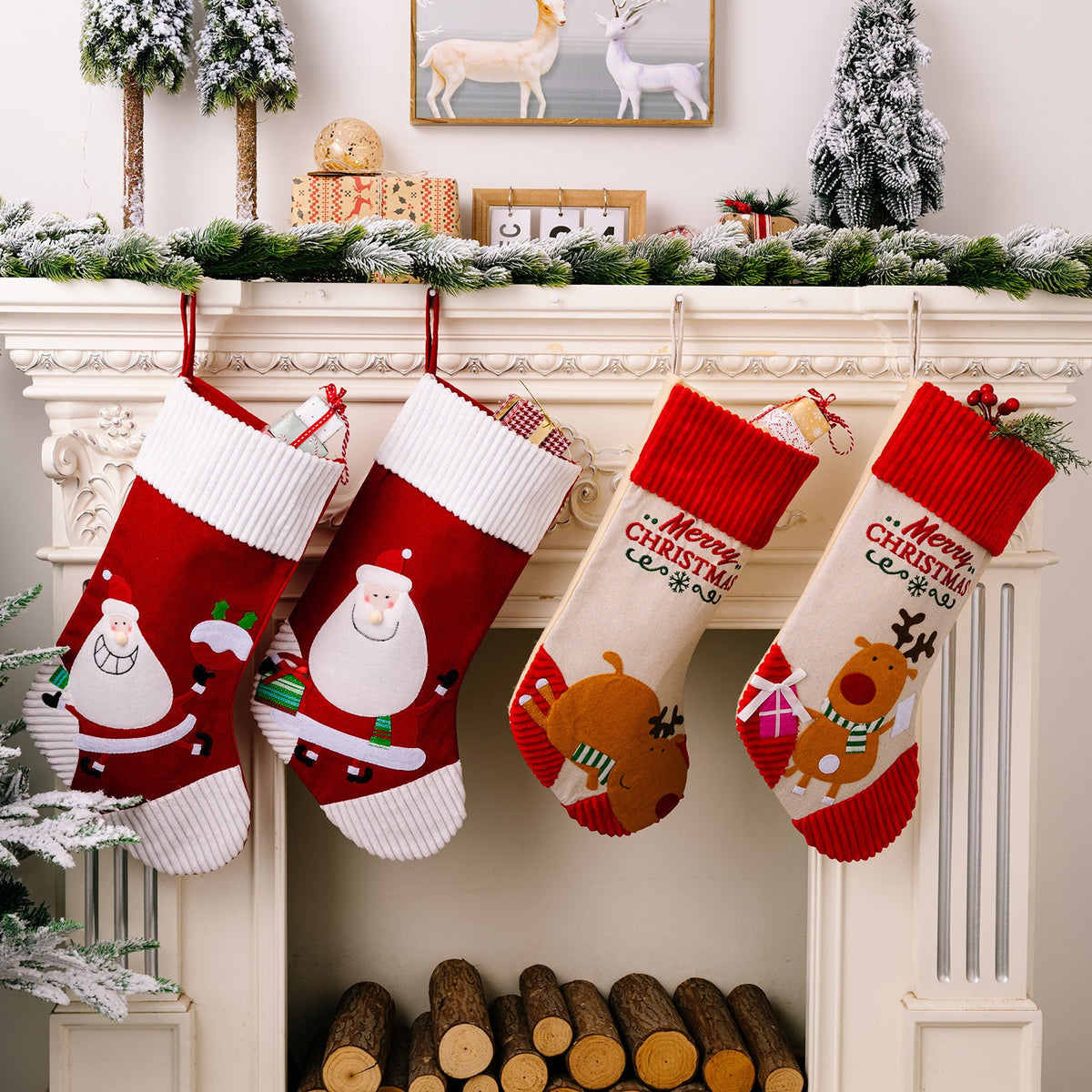 Christmas Stocking Set for Festive Family Mantel Decor