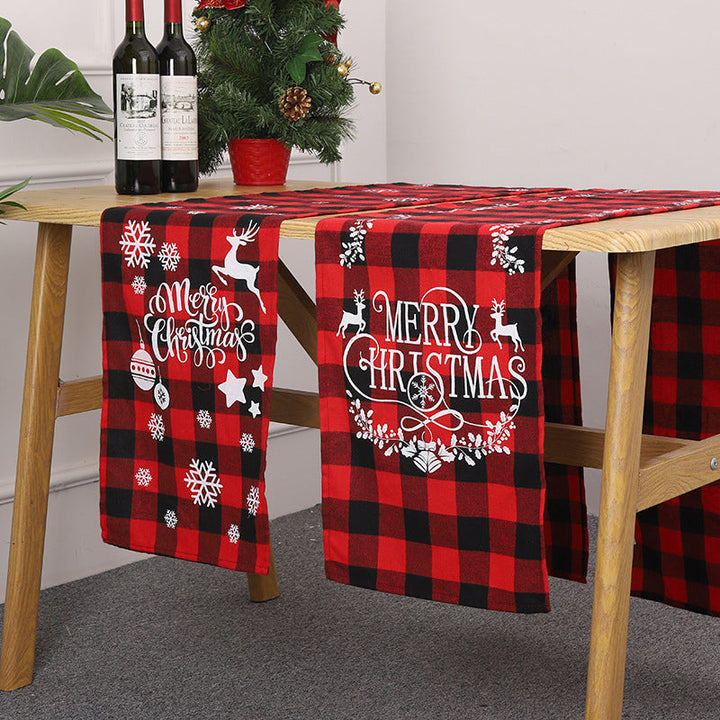 Christmas Table Runner Red Black Checkered Holiday Decor
