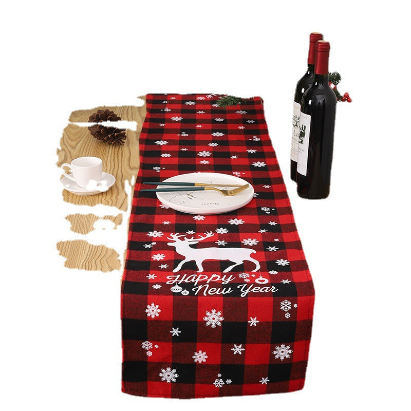 Christmas Table Runner Red Black Checkered Holiday Decor