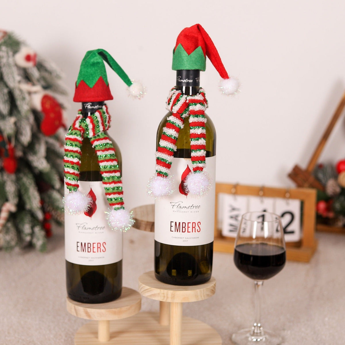 Christmas Wine Bottle Decoration Elf Hat and Scarf