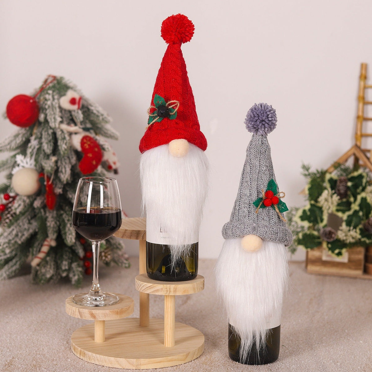 Christmas Wine Bottle Covers | Festive Gnome Decor