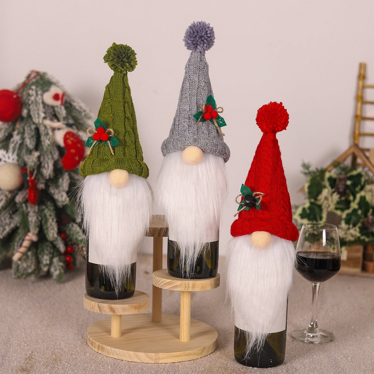 Christmas Wine Bottle Covers | Festive Gnome Decor