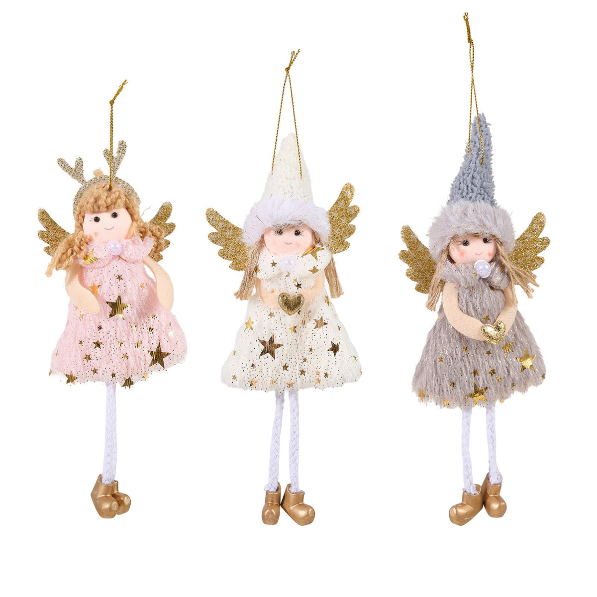 Christmas Angel Ornaments, 3-Piece Pink Reindeer Set