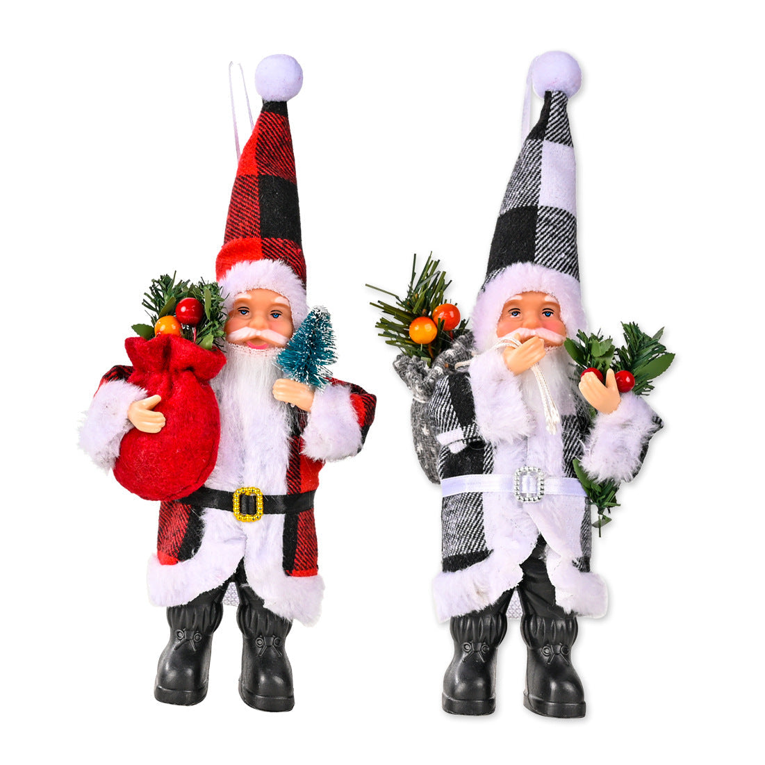 Plaid Santa Figurines for Festive Holiday Decor