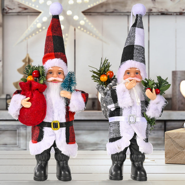 Plaid Santa Figurines for Festive Holiday Decor