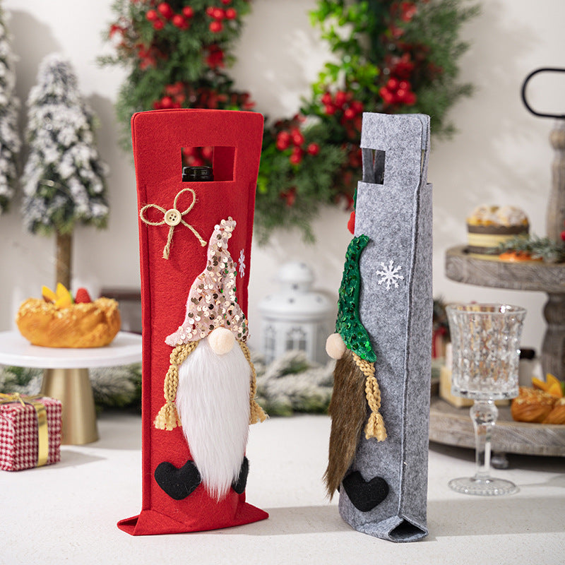 Christmas Wine Bottle Cover | Festive Gnome Display