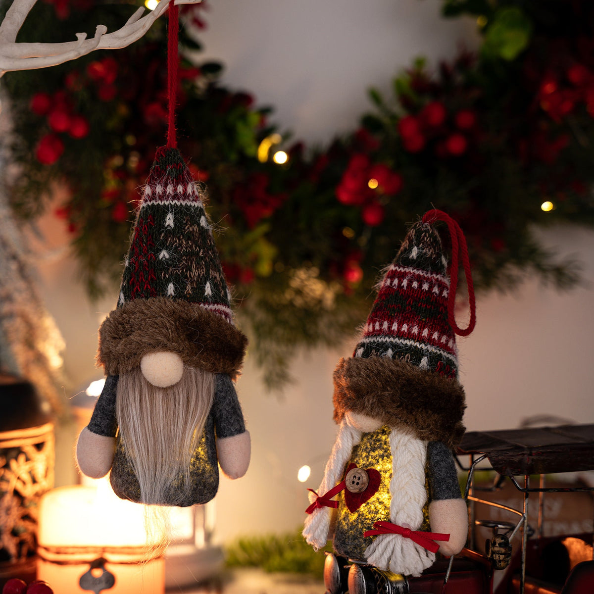 Christmas Elf Ornaments with Warm LED Glow for Trees
