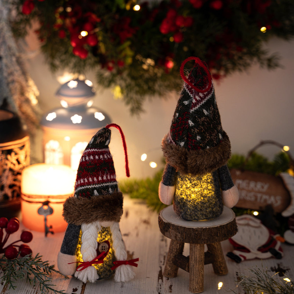 Christmas Elf Ornaments with Warm LED Glow for Trees