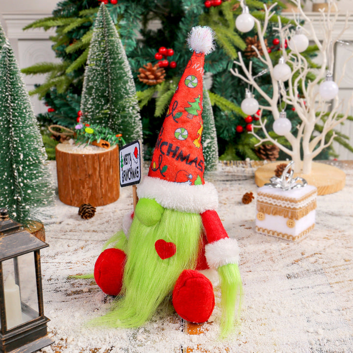 Christmas Gnome Decoration With Merry Grinchmas Sign