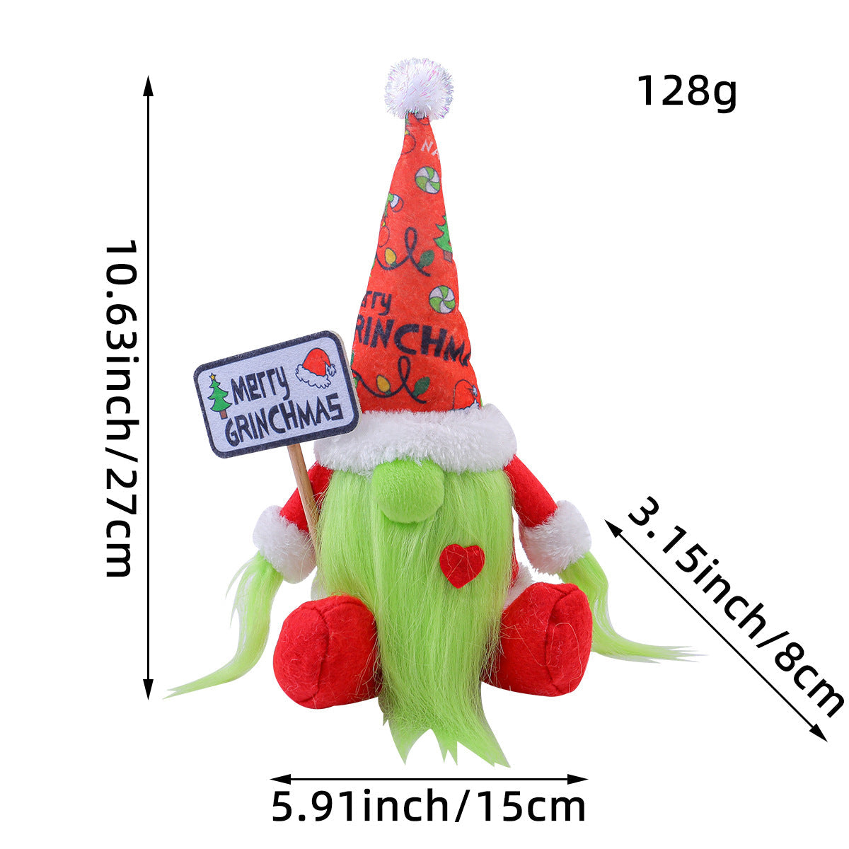 Christmas Gnome Decoration With Merry Grinchmas Sign