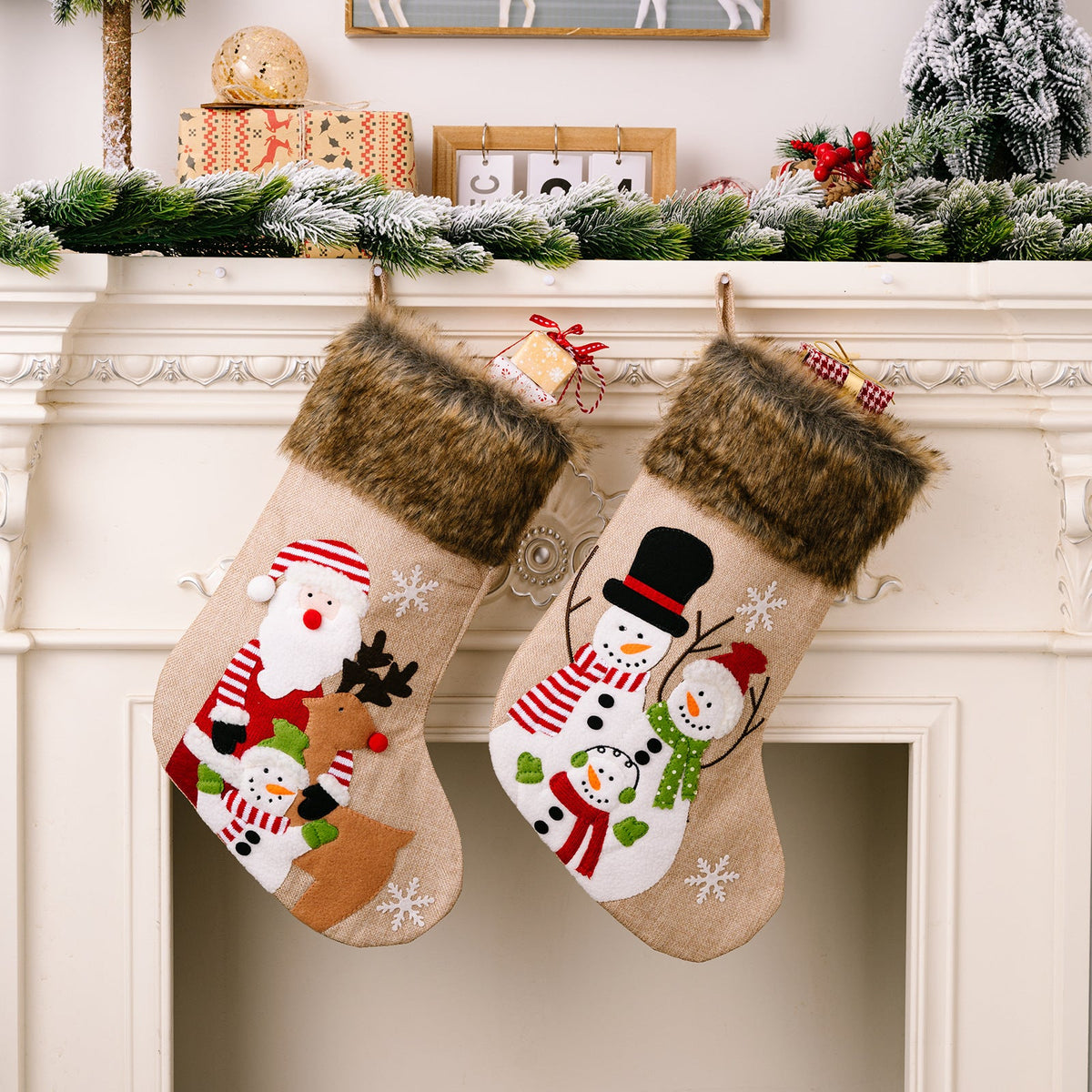 Christmas Stockings With Plush Santa & Snowman Designs