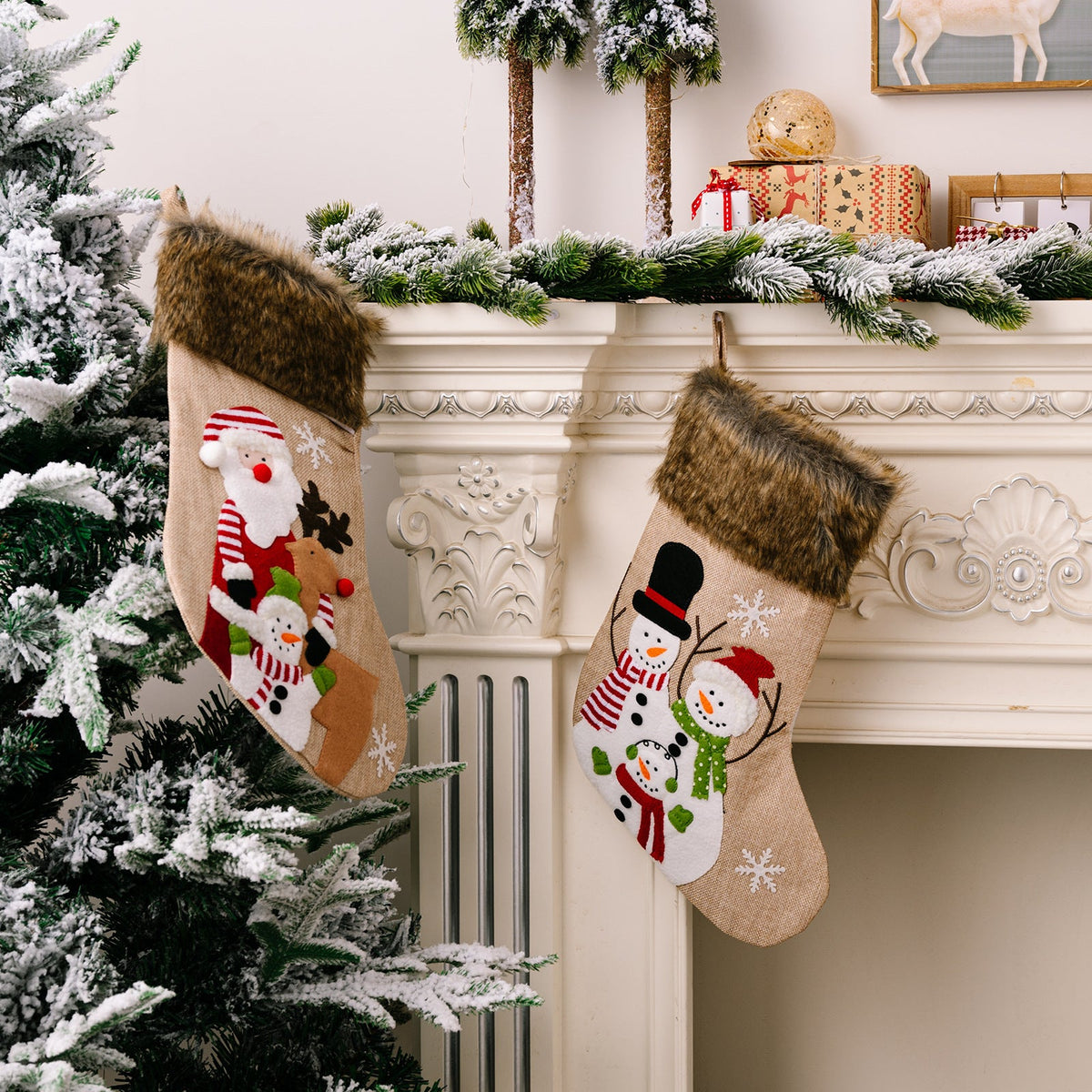 Christmas Stockings With Plush Santa & Snowman Designs