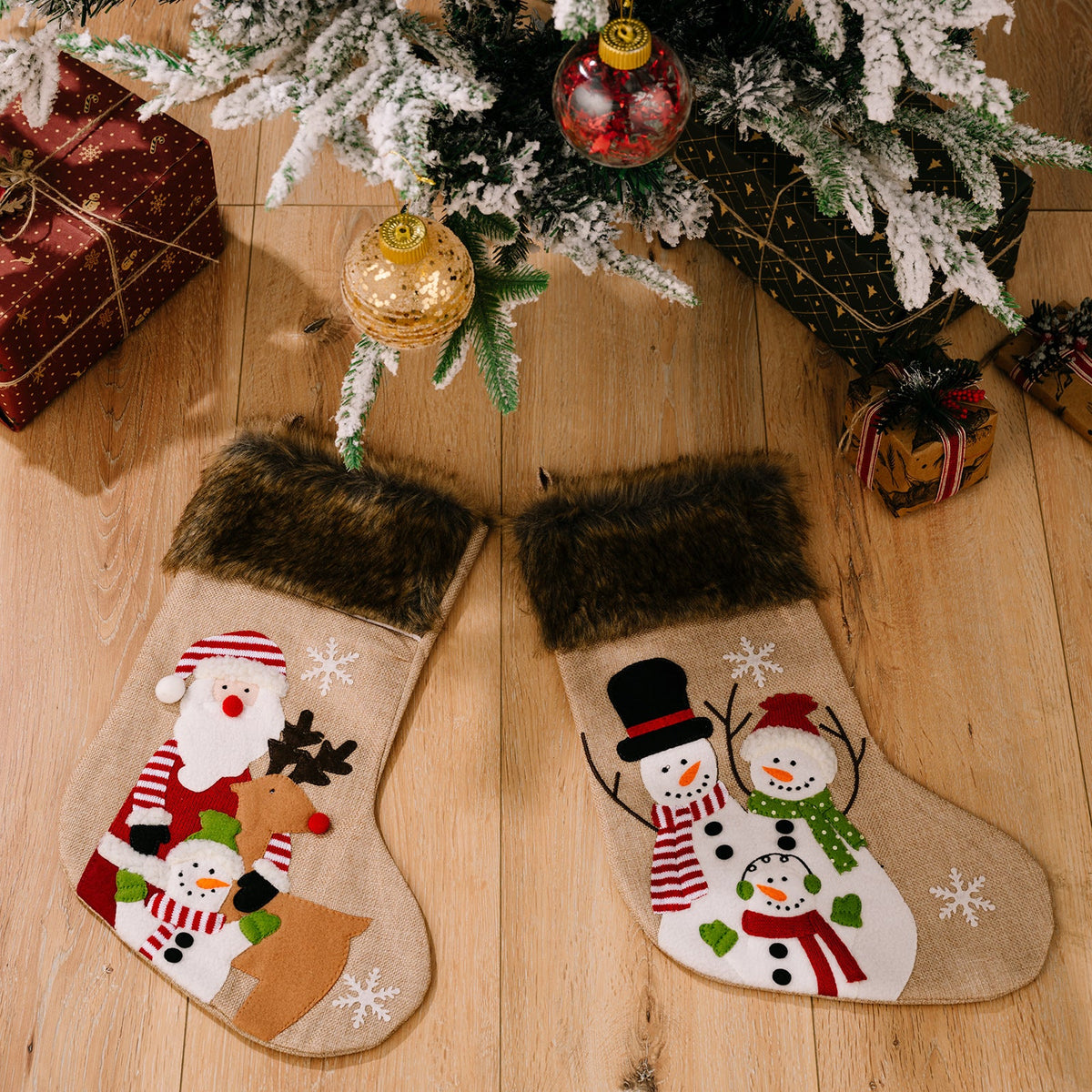 Christmas Stockings With Plush Santa & Snowman Designs