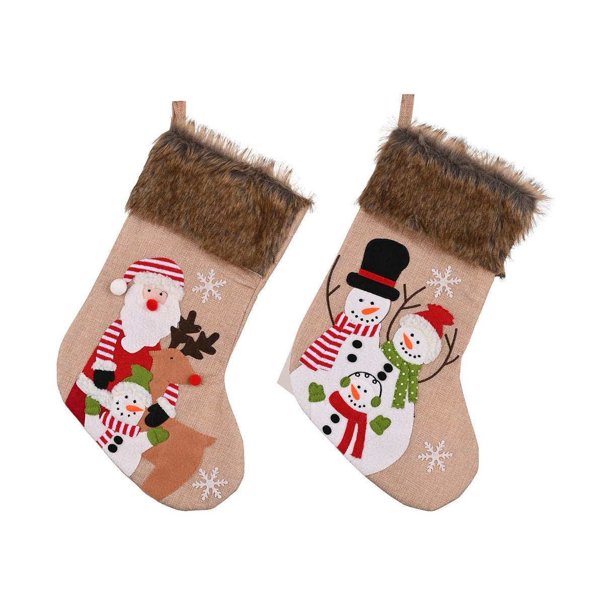Christmas Stockings With Plush Santa & Snowman Designs