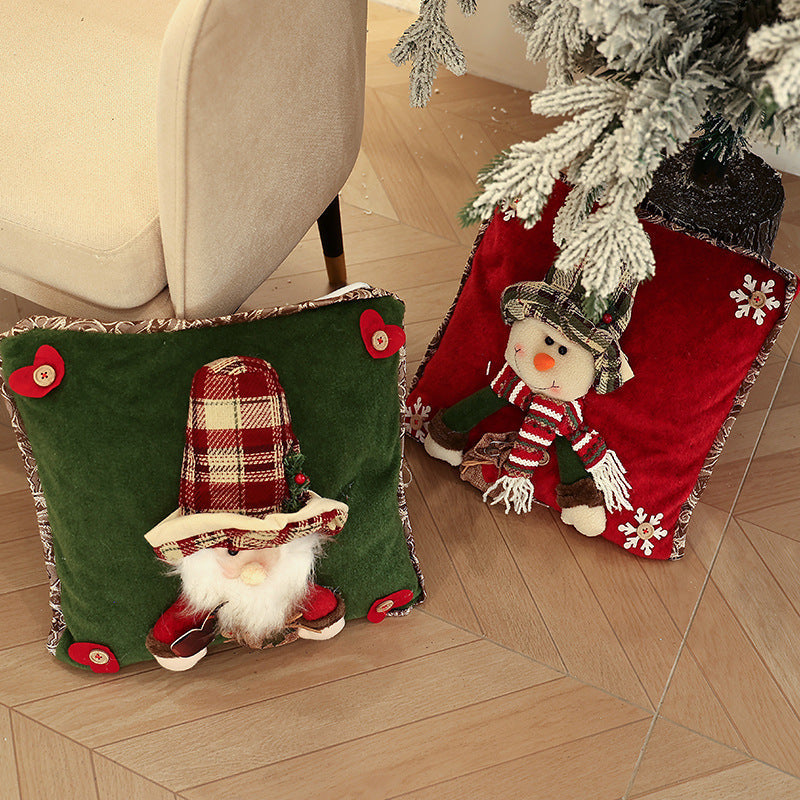 Christmas Pillow Cover With Plush Character Decoration