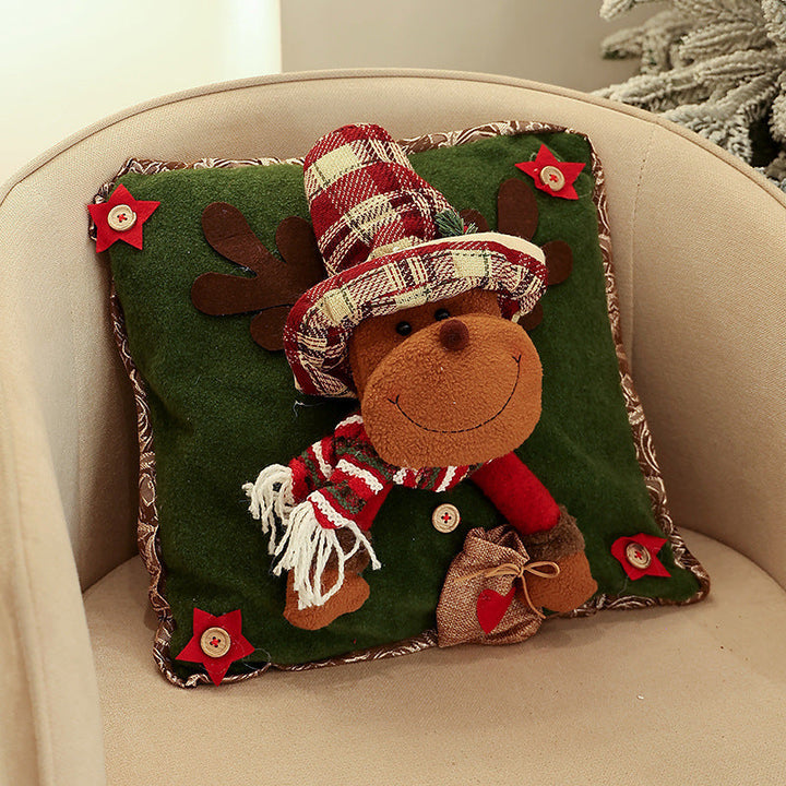 Christmas Pillow Cover With Plush Character Decoration