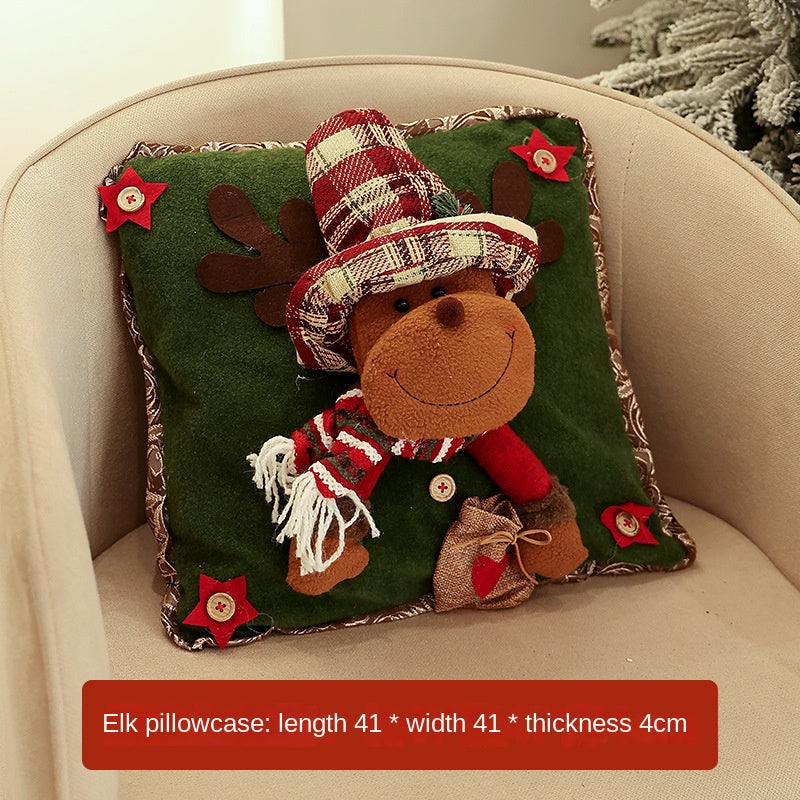Christmas Pillow Cover With Plush Character Decoration