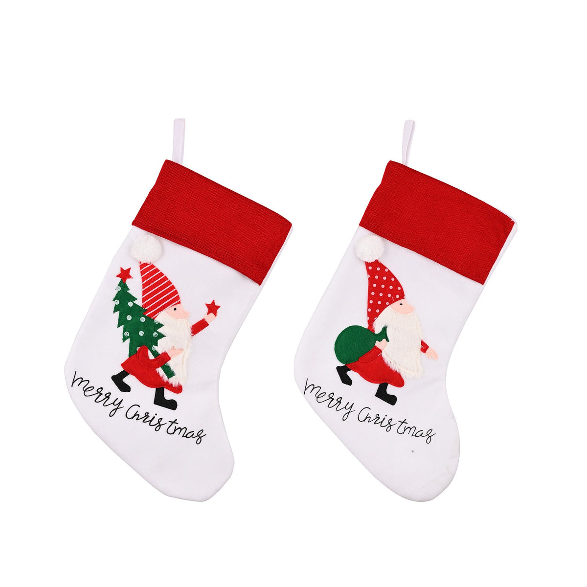 Embroidered Christmas Stockings, Santa & Tree Set