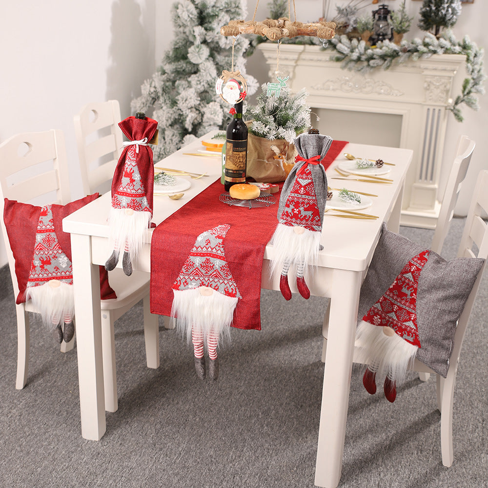Christmas Table Runner With 3D Gnome Decorations for Dining
