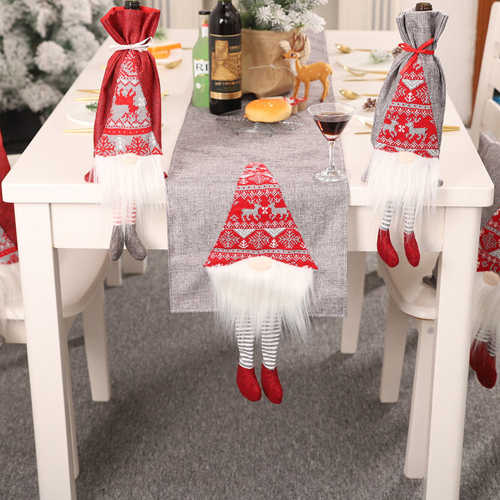 Christmas Table Runner With 3D Gnome Decorations for Dining