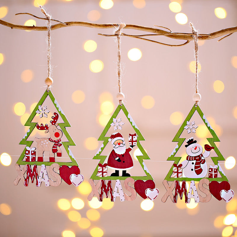 Wooden Christmas Tree Ornaments, 3-Piece Character Set