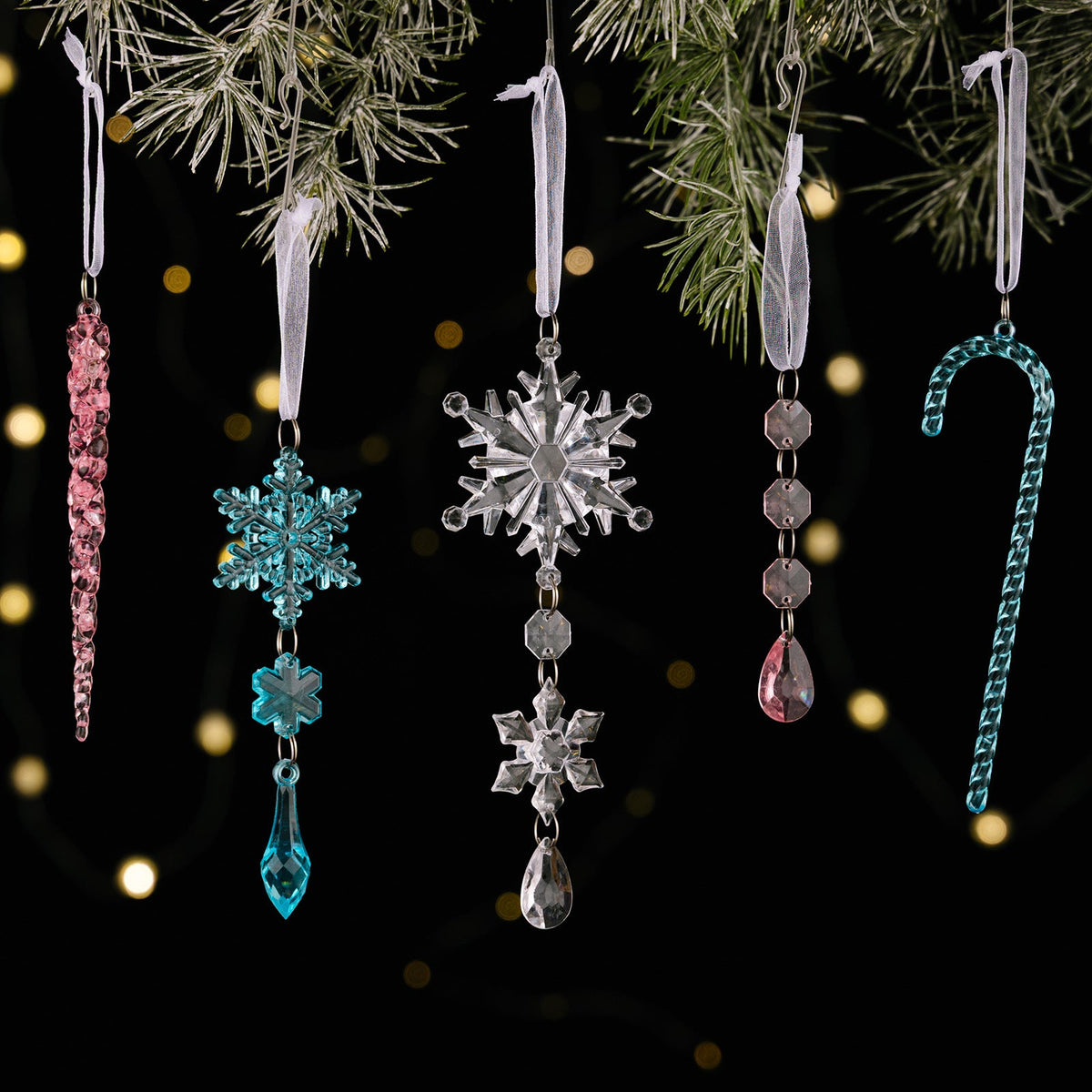 Christmas Acrylic Ornaments – 20-Piece Icy Sparkle Set