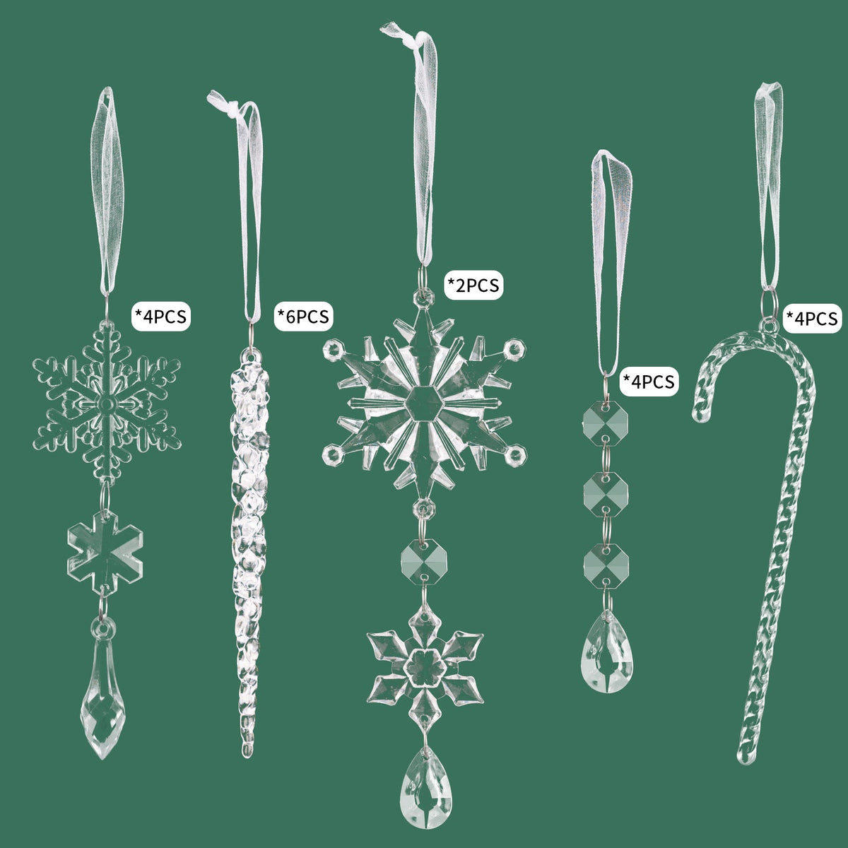 Christmas Acrylic Ornaments – 20-Piece Icy Sparkle Set