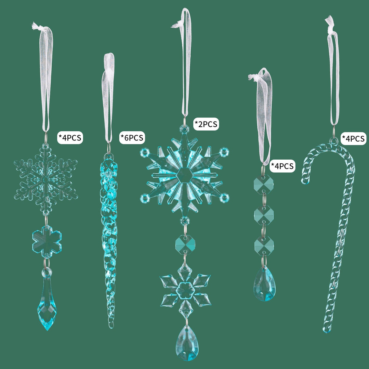 Christmas Acrylic Ornaments – 20-Piece Icy Sparkle Set