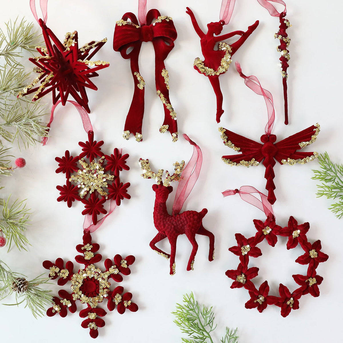 Christmas Ornament Set: Elegant Red & Gold Tree Decor