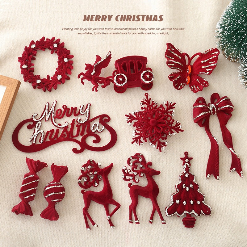 Velvet Red Christmas Ornaments With Sparkling Details