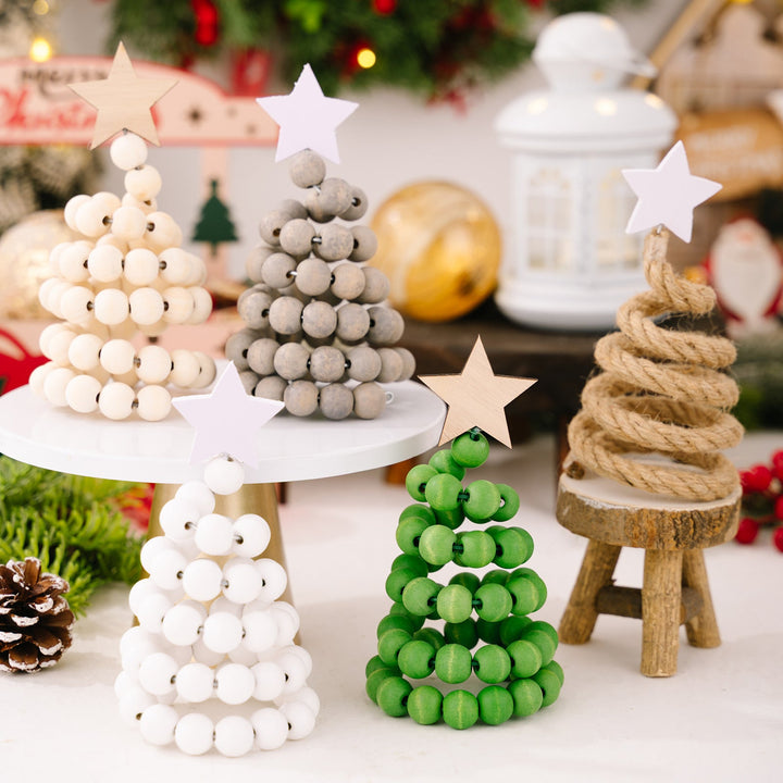 Wooden Bead Christmas Trees for Nordic Tabletop Decor